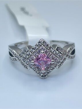 Swarovski Crystal Elements Pink Halo Art Deco Vintage Look Ring Sz 7